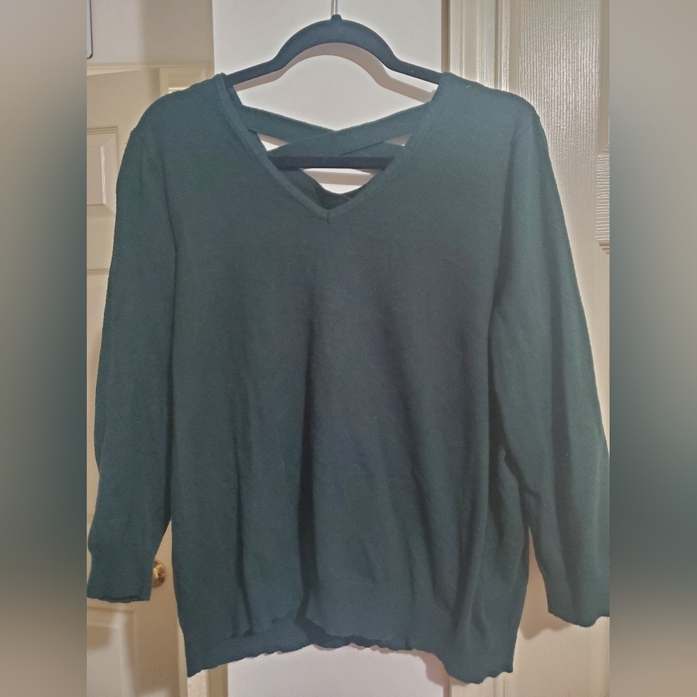 Love Ellie Dark Green Criss Cross Sweater